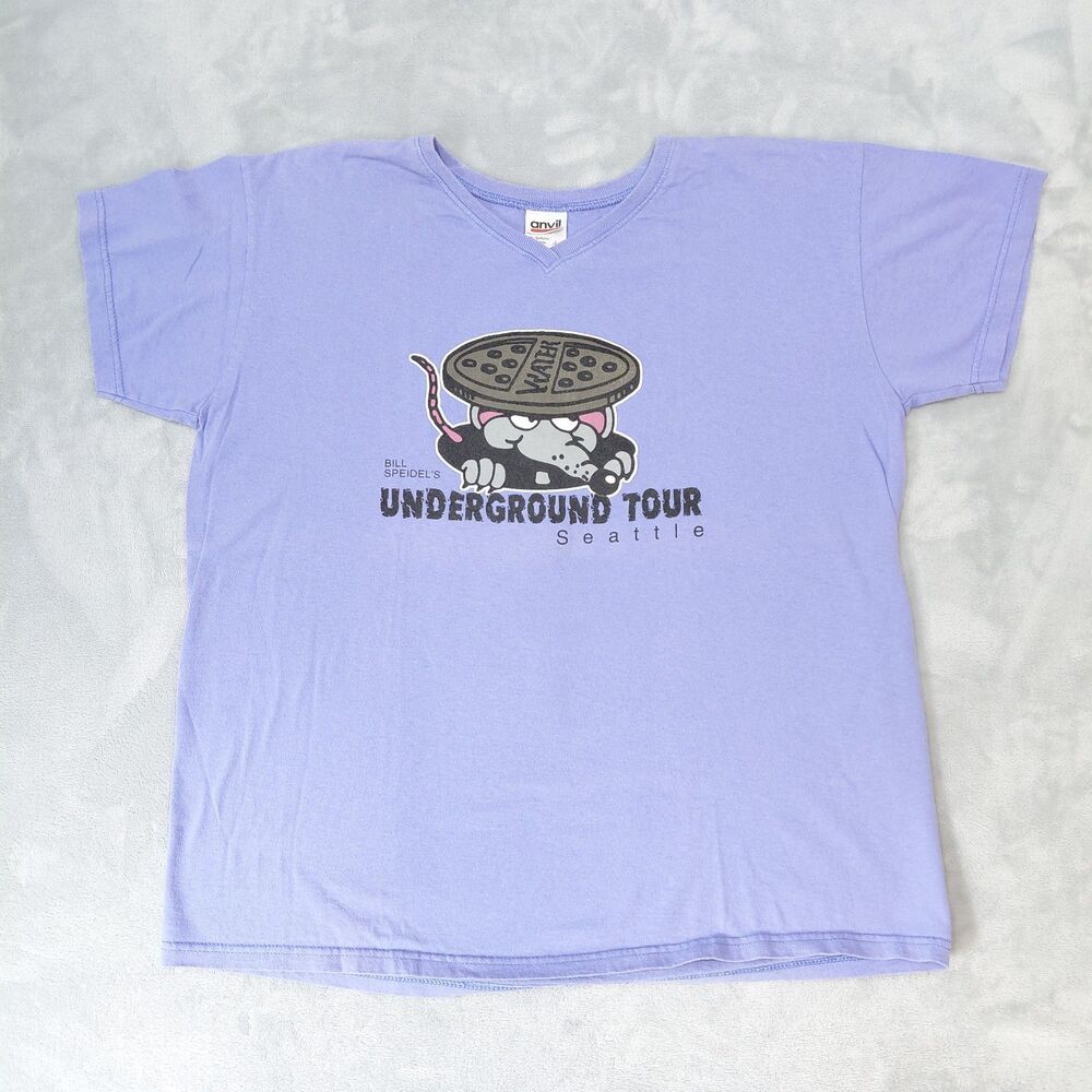 VTG Seattle Underground Tour Anvil T Shirt Women L Purple Rat Sewer Graphic